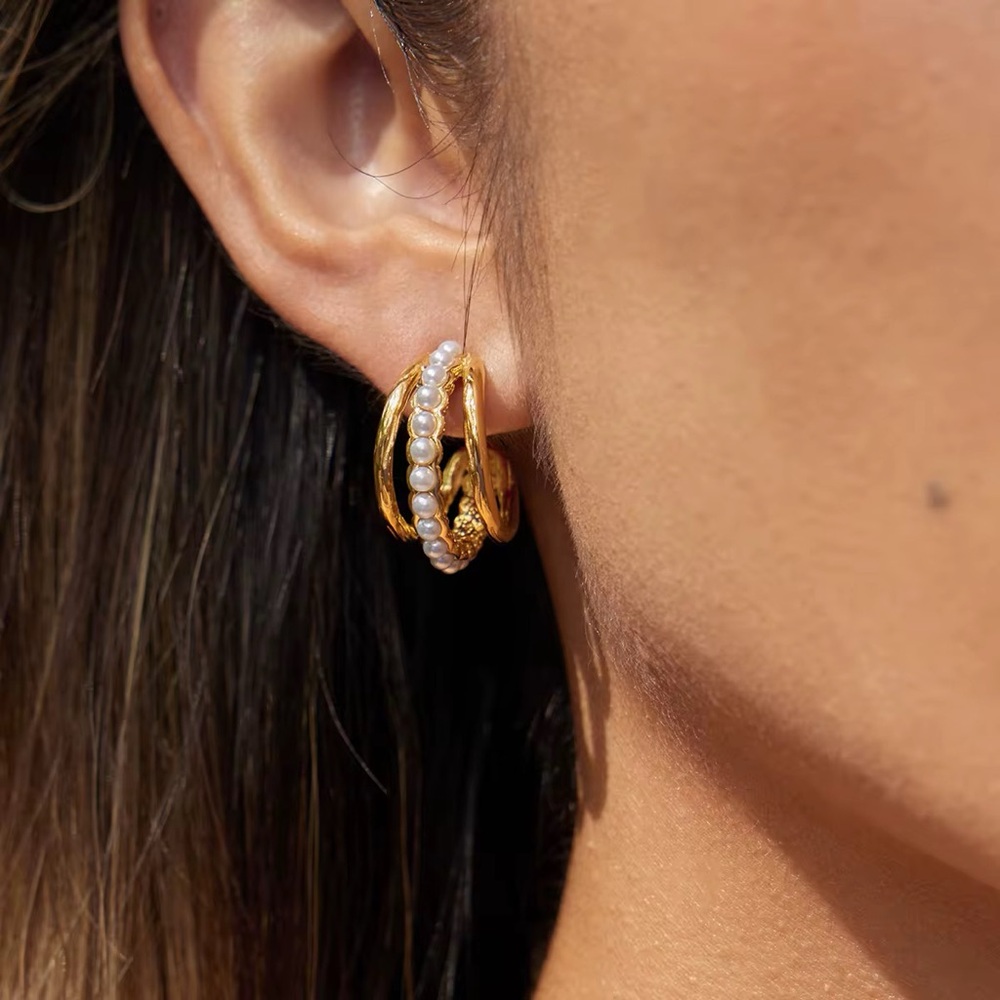18K Gold Plated Pearl Hoop Earrings